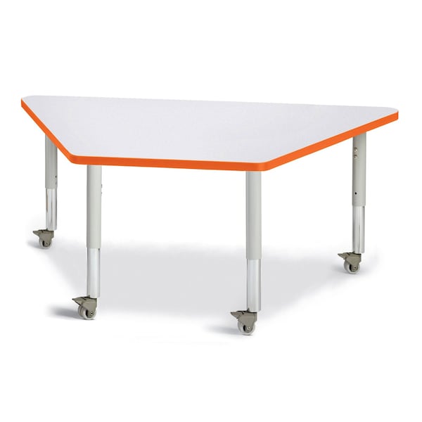 Jonti-Craft Berries Trapezoid Activity Tables, 30 in. x 60 in., Mobile, Freckled Gray/Orange/Gray 6443JCM114 - main